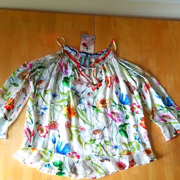 Johnny Was Fusion Floral-Print Cold-Shoulder Top - Picture 5 of 15